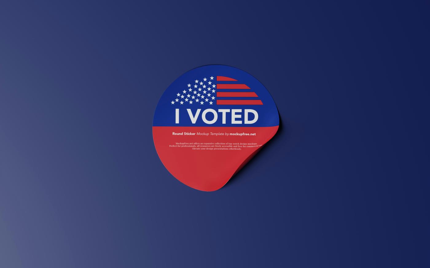 a red, white and blue sticker that says i vote by Mockup Free courtesy of Unsplash.