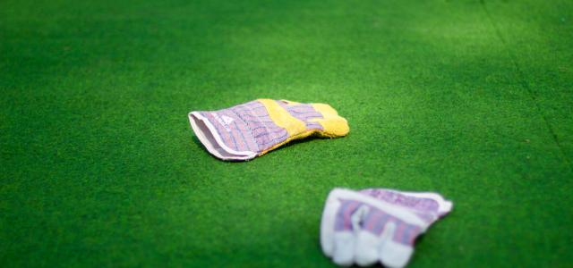 pair of purple-and-white gloves on green grass lawn by Mihály Köles courtesy of Unsplash.